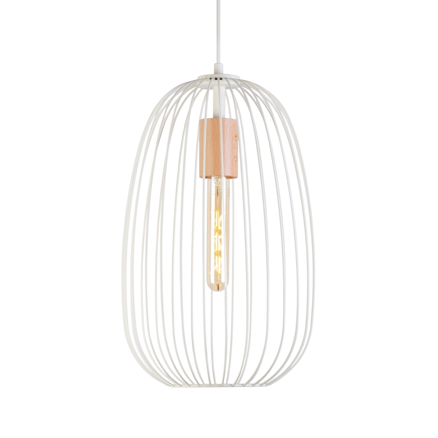 Lustr na lanku OVELLA 1xE27/15W/230V pr. 25 cm krémová/borovice