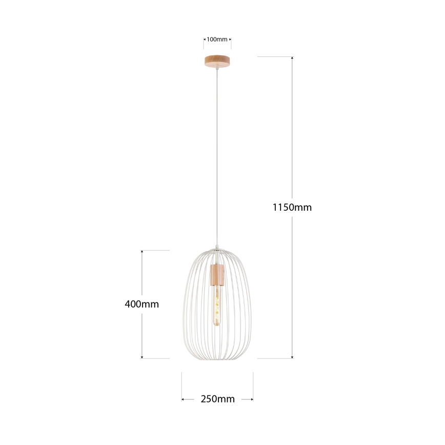 Lustr na lanku OVELLA 1xE27/15W/230V pr. 25 cm krémová/borovice