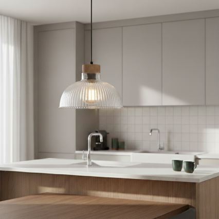 Lustr na lanku PIA 1xE27/60W/230V pr. 30 cm dub