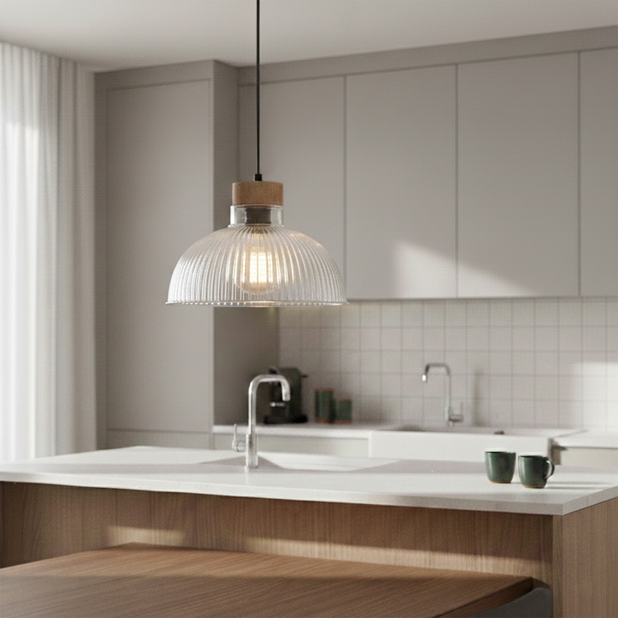 Lustr na lanku PIA 1xE27/60W/230V pr. 30 cm dub