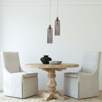 Lustr na lanku PIEGA 1xE14/40W/230V mosaz/kouřová černá