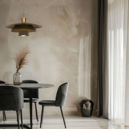 Lustr na lanku PLATO 1xE27/15W/230V mosaz/zlatá