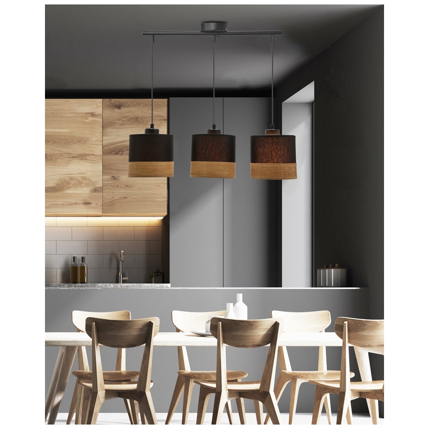 Lustr na lanku PORTO 3xE27/60W/230V černá/hnědá