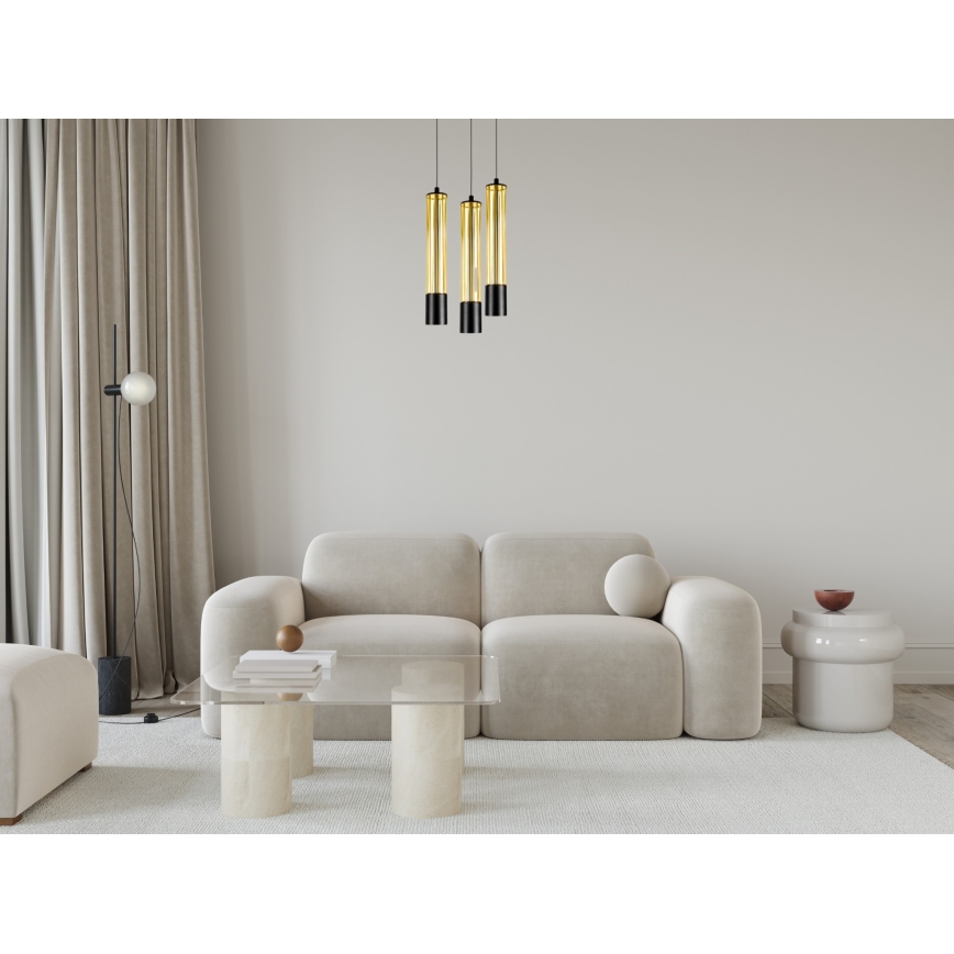 Lustr na lanku PRESCOT 3xGU10/40W/230V zlatá