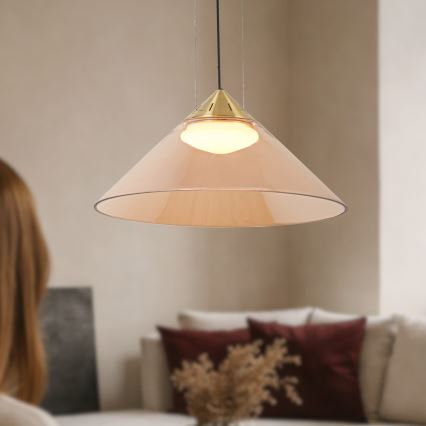 Lustr na lanku PRESTO 1xGX53/10W/230V pr. 42 cm zlatá/kouřová béžová