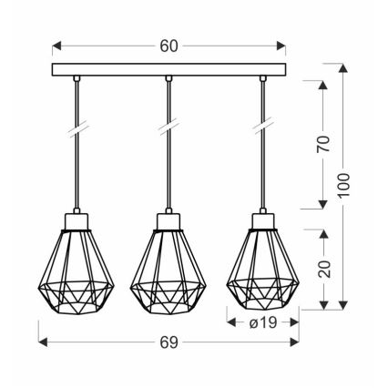 Lustr na lanku PRIMO 3xE27/60W/230V černá/zlatá