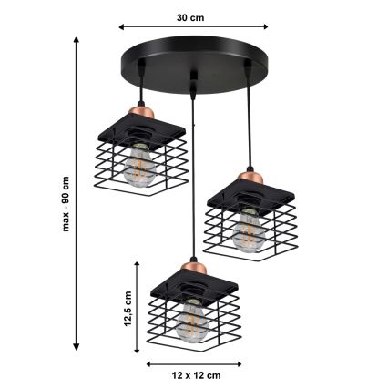 Lustr na lanku QUATRO 3xE27/60W/230V