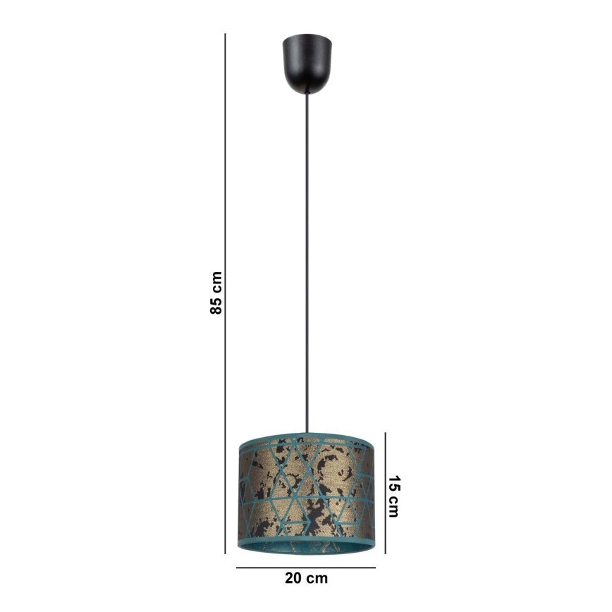 Lustr na lanku REZO 1xE27/60W/230V zlatá/tyrkysová