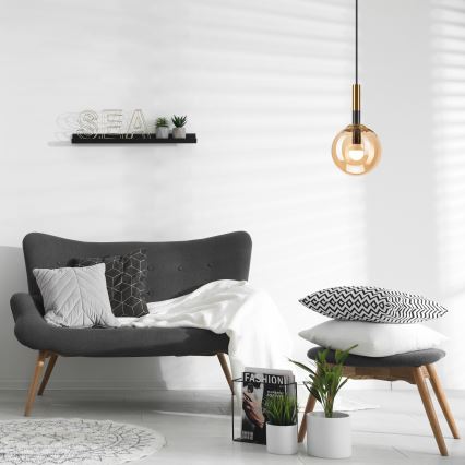 Lustr na lanku ROLLO 1xE14/5W/230V zlatá/kouřová béžová