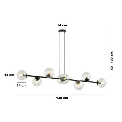 Lustr na lanku ROSSI 8xE14/10W/230V černá/čirá