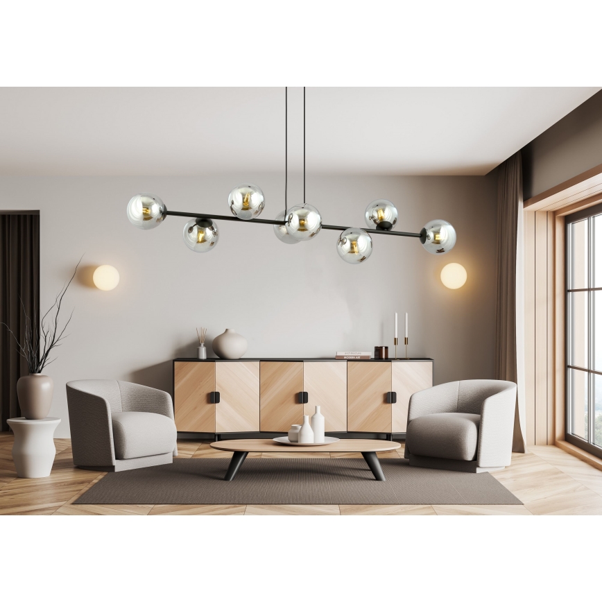 Lustr na lanku ROSSI 8xE14/10W/230V černá/šedá