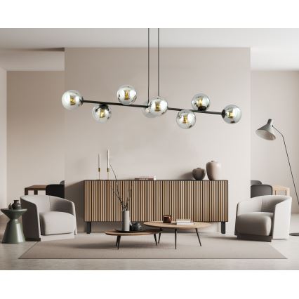 Lustr na lanku ROSSI 8xE14/10W/230V černá/šedá