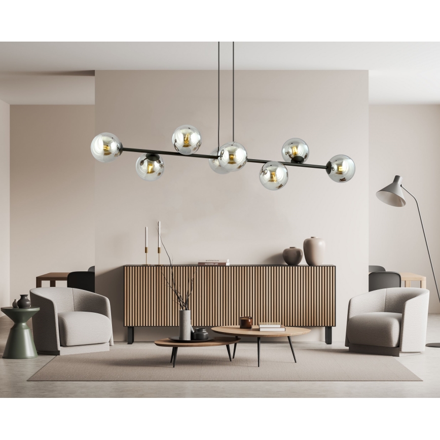 Lustr na lanku ROSSI 8xE14/10W/230V černá/šedá