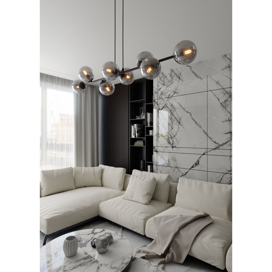 Lustr na lanku ROSSI 8xE14/10W/230V černá/šedá
