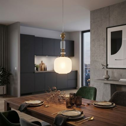 Lustr na lanku ROYAL 1xE27/15W/230V zlatá/bílá