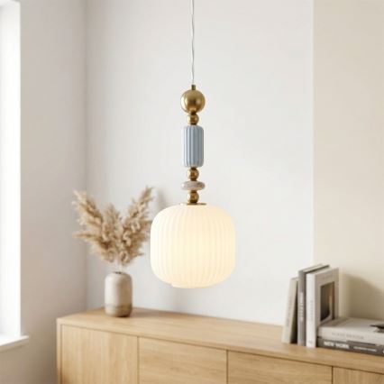Lustr na lanku ROYAL 1xE27/15W/230V zlatá/bílá
