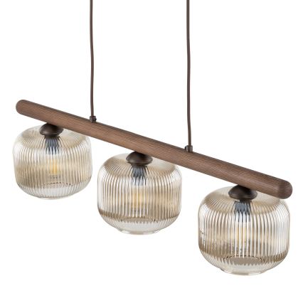 Lustr na lanku SALVIA 3xE14/10W/230V hnědá/kouřová hnědá