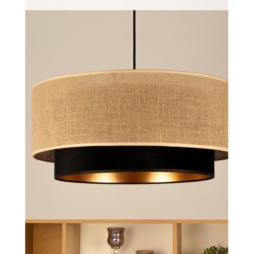 Lustr na lanku SARTA 1xE27/60W/230V pr. 45 cm černá/juta