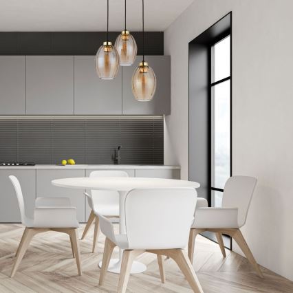 Lustr na lanku SEBO 3xE27/15W/230V černá/kouřová béžová