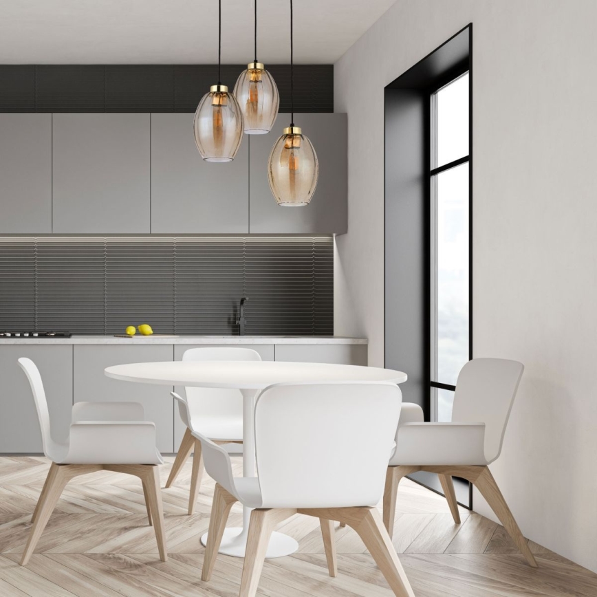 Lustr na lanku SEBO 3xE27/15W/230V černá/kouřová béžová