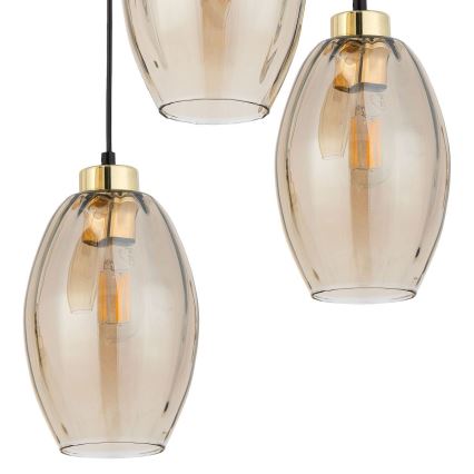 Lustr na lanku SEBO 3xE27/15W/230V černá/kouřová béžová