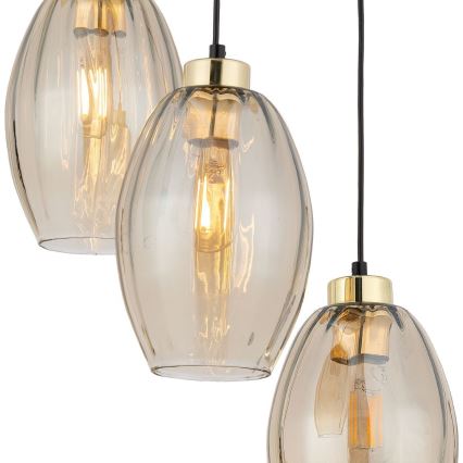 Lustr na lanku SEBO 3xE27/15W/230V černá/kouřová béžová