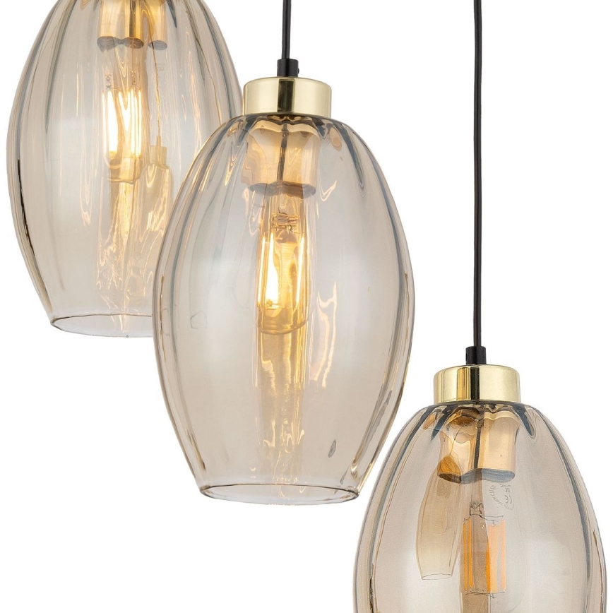 Lustr na lanku SEBO 3xE27/15W/230V černá/kouřová béžová