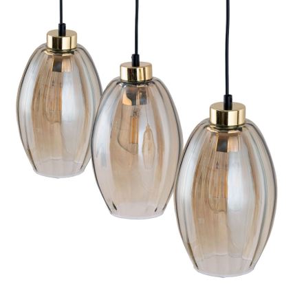 Lustr na lanku SEBO 3xE27/15W/230V černá/kouřová béžová