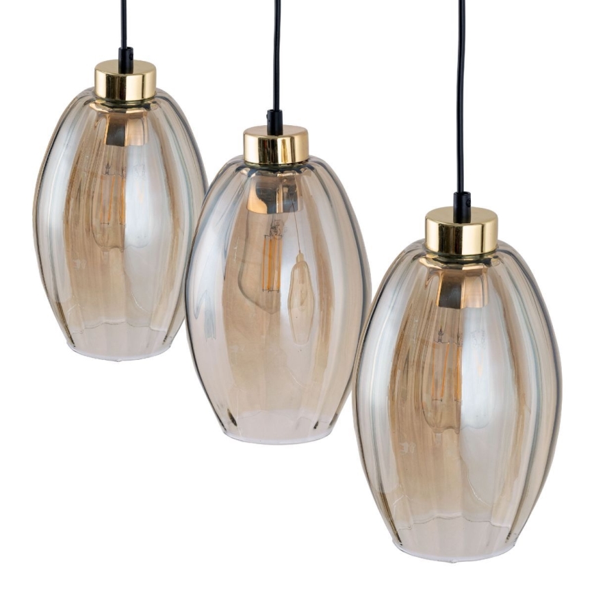 Lustr na lanku SEBO 3xE27/15W/230V černá/kouřová béžová
