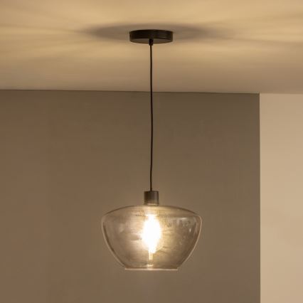 Lustr na lanku SEVENTIES E27/40W/230V kouřová/šedá