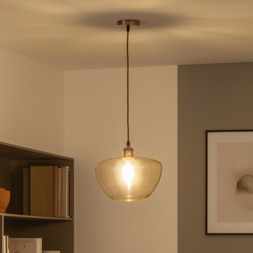 Lustr na lanku SEVENTIES E27/60W/230V kouřová/hnědá