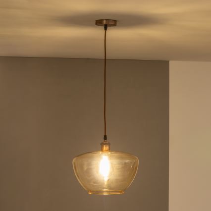 Lustr na lanku SEVENTIES E27/60W/230V kouřová/hnědá