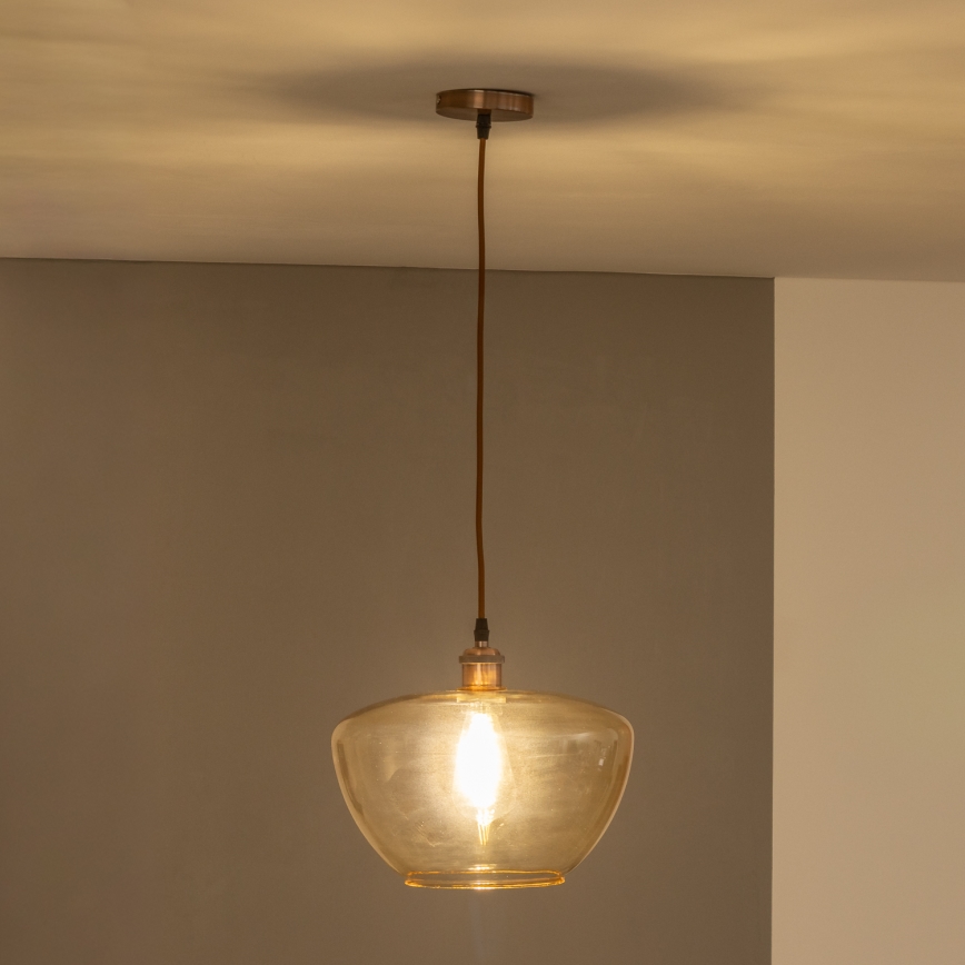 Lustr na lanku SEVENTIES E27/60W/230V kouřová/hnědá