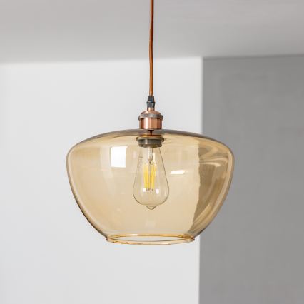 Lustr na lanku SEVENTIES E27/60W/230V kouřová/hnědá