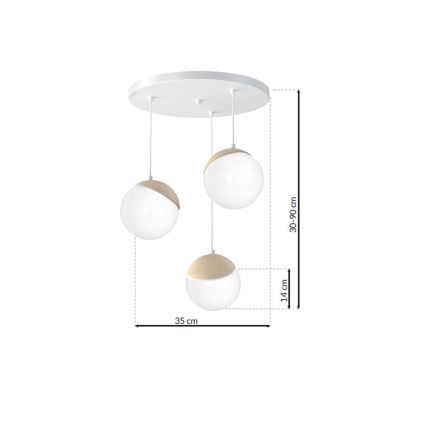 Lustr na lanku SFERA WOOD 3xE14/40W/230V