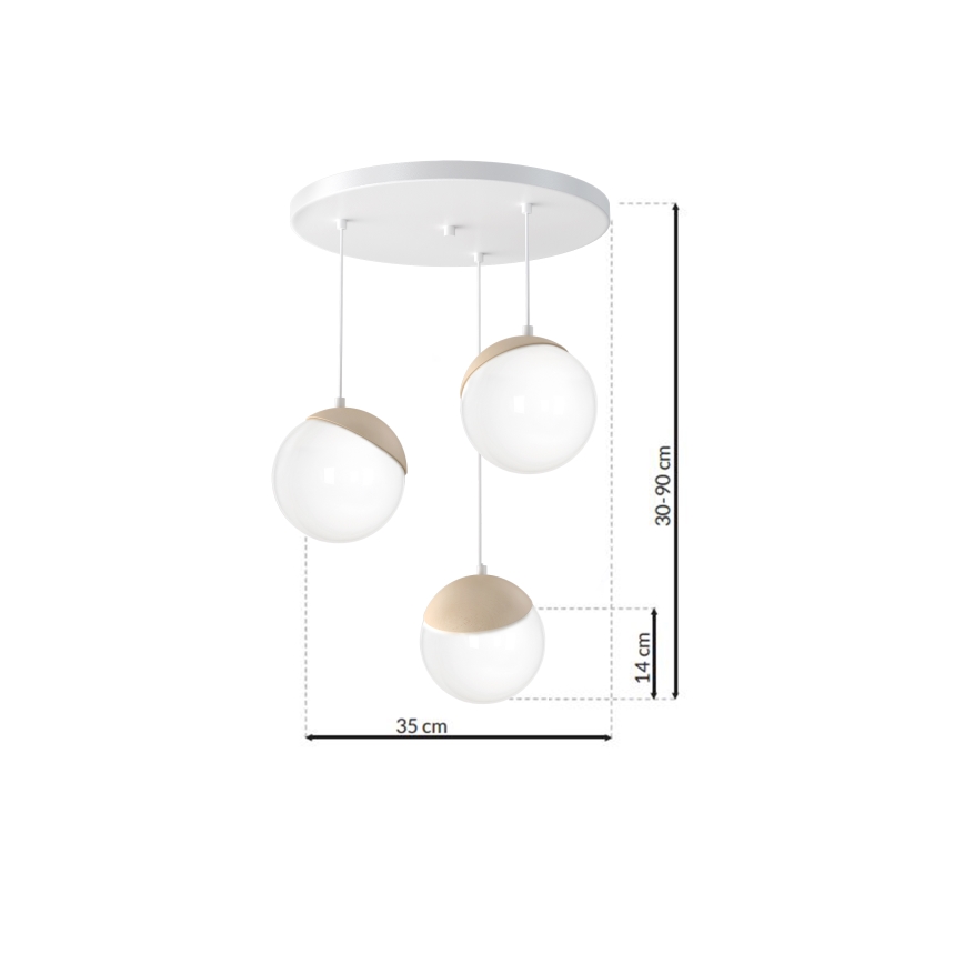 Lustr na lanku SFERA WOOD 3xE14/40W/230V