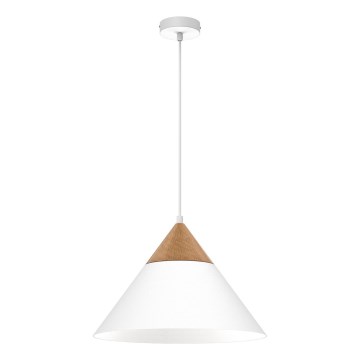 Lustr na lanku SINGLE 1xE27/15W/230V bílá/buk