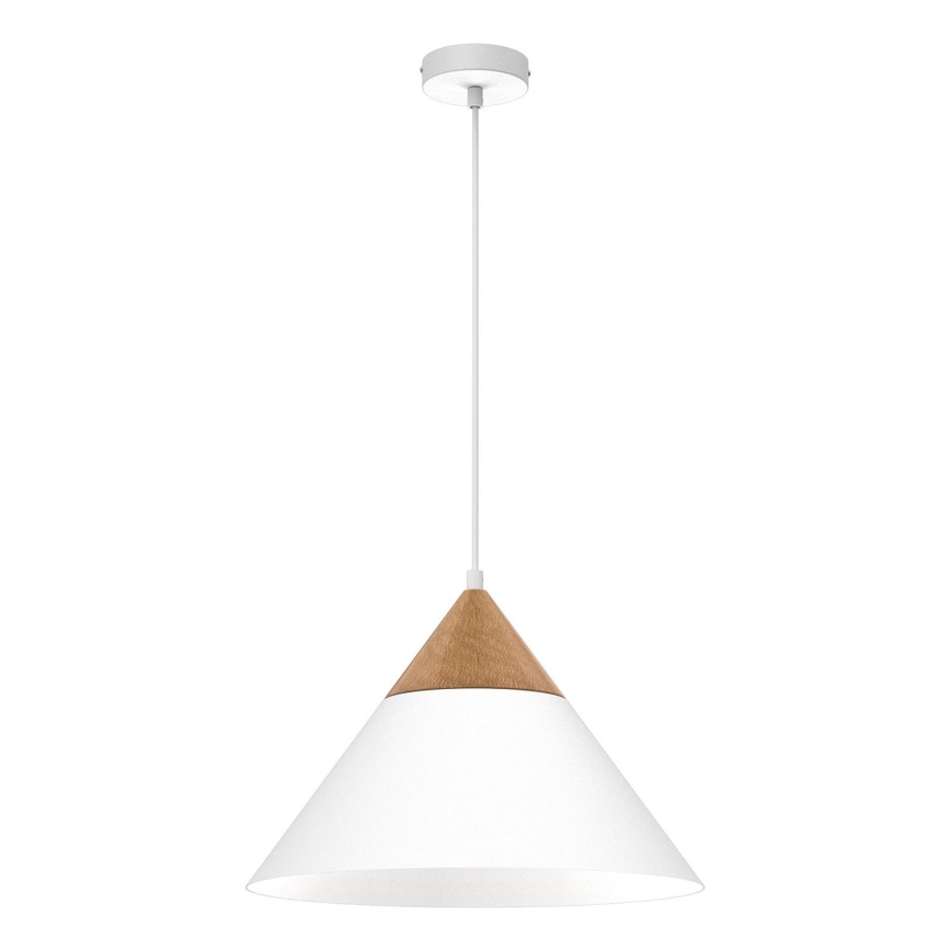 Lustr na lanku SINGLE 1xE27/15W/230V bílá/buk