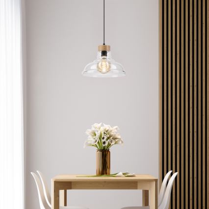 Lustr na lanku SINGLE 1xE27/60W/230V pr. 28 cm dub