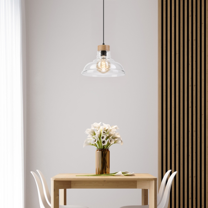 Lustr na lanku SINGLE 1xE27/60W/230V pr. 28 cm dub