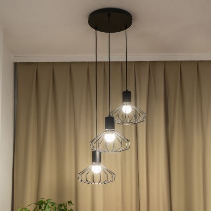 Lustr na lanku SOLANO 3xE27/15W/230V černá/lesklý chrom
