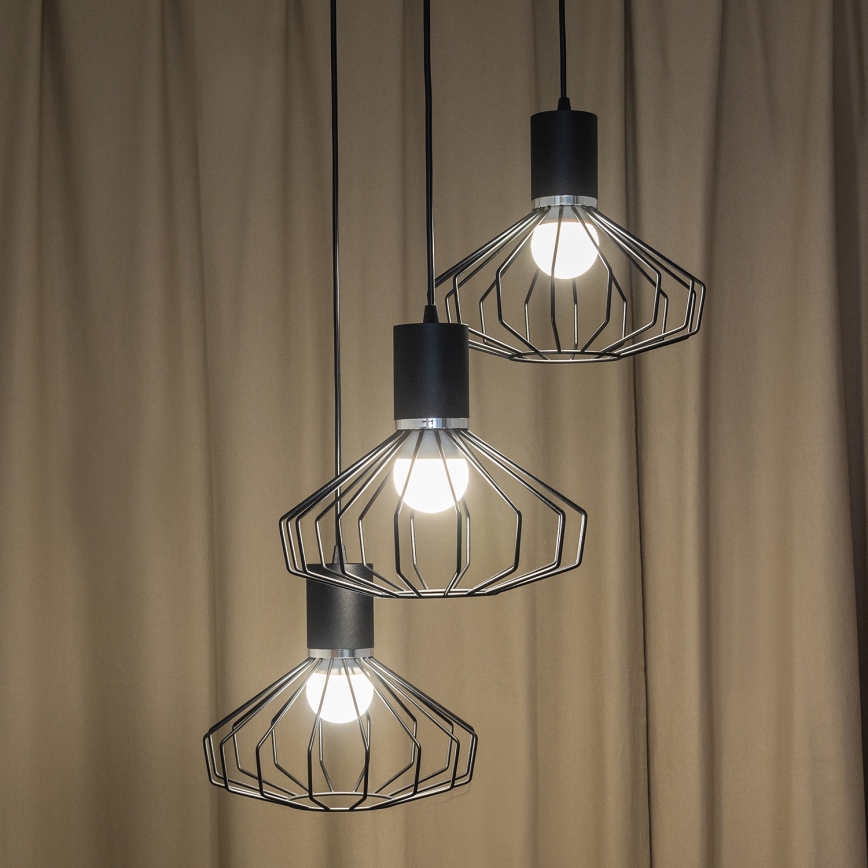 Lustr na lanku SOLANO 3xE27/15W/230V černá/lesklý chrom