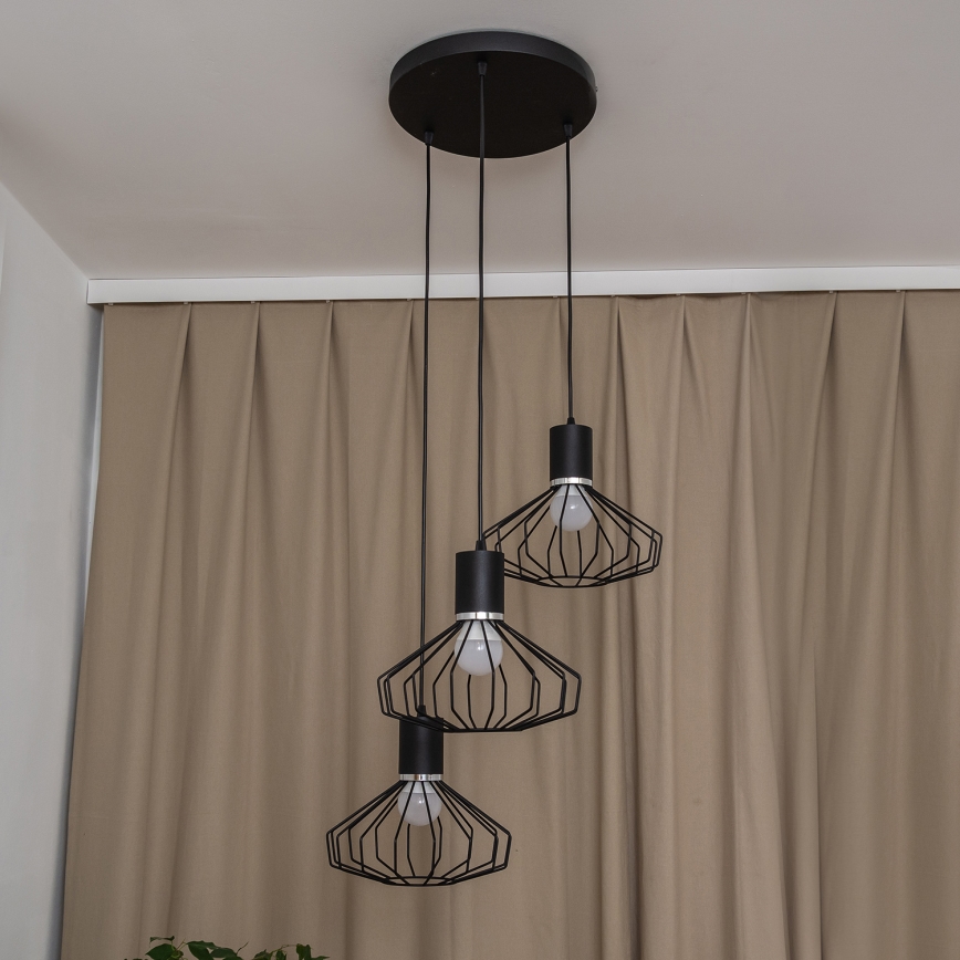 Lustr na lanku SOLANO 3xE27/15W/230V černá/lesklý chrom