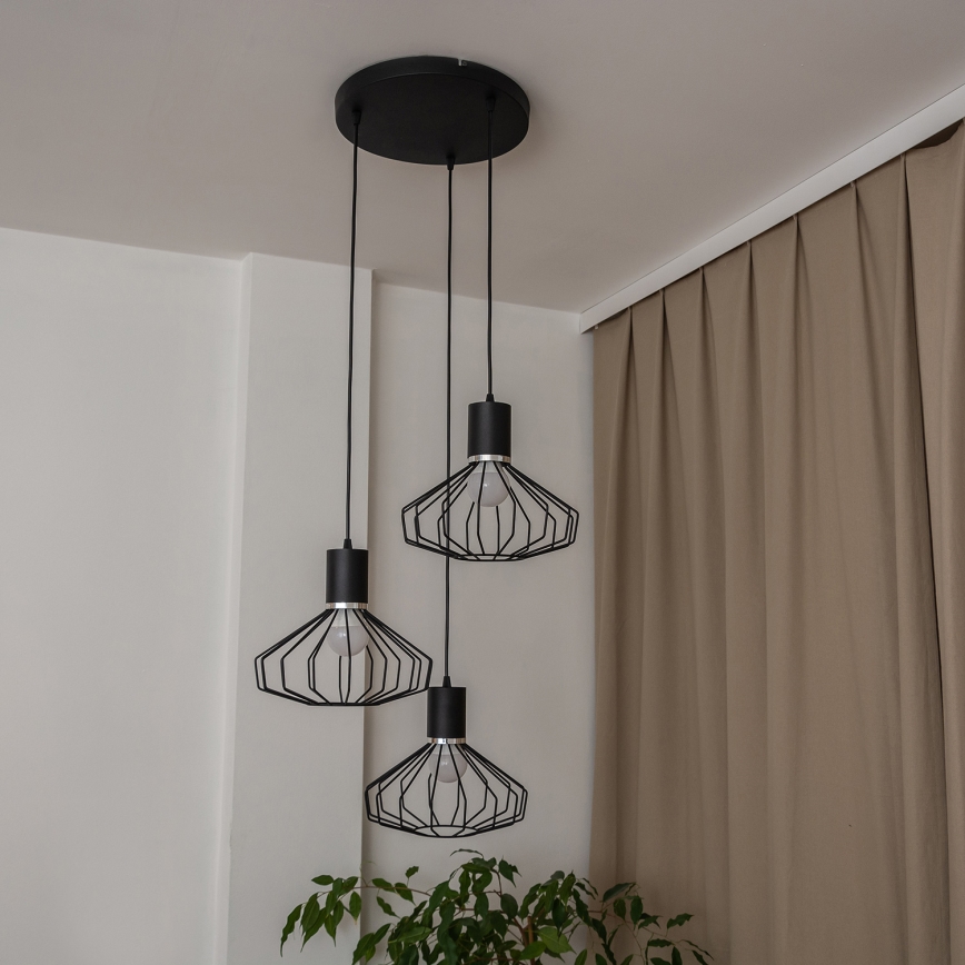 Lustr na lanku SOLANO 3xE27/15W/230V černá/lesklý chrom