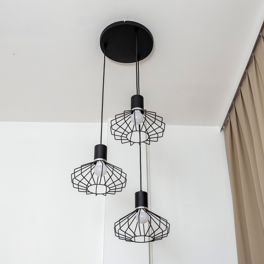 Lustr na lanku SOLANO 3xE27/15W/230V černá/lesklý chrom