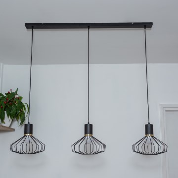 Lustr na lanku SOLANO 3xE27/15W/230V černá/zlatá