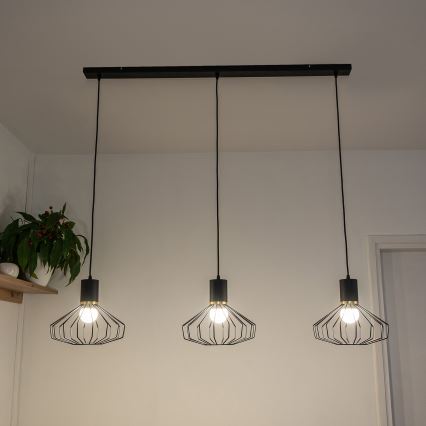 Lustr na lanku SOLANO 3xE27/15W/230V černá/zlatá