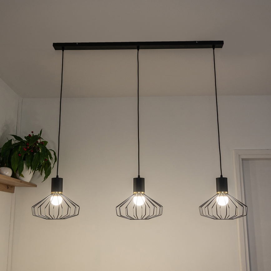 Lustr na lanku SOLANO 3xE27/15W/230V černá/zlatá