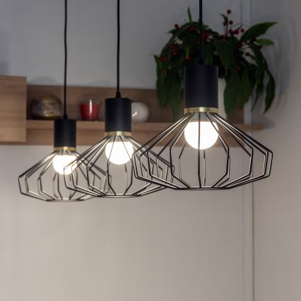 Lustr na lanku SOLANO 3xE27/15W/230V černá/zlatá