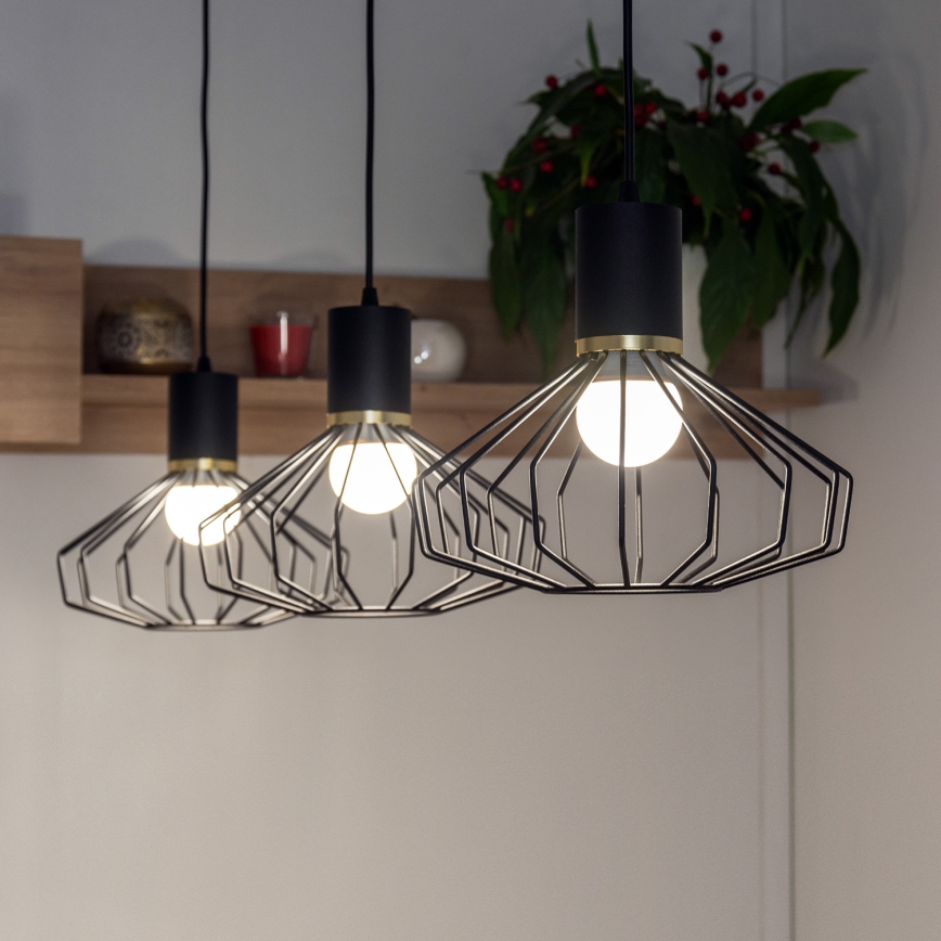 Lustr na lanku SOLANO 3xE27/15W/230V černá/zlatá